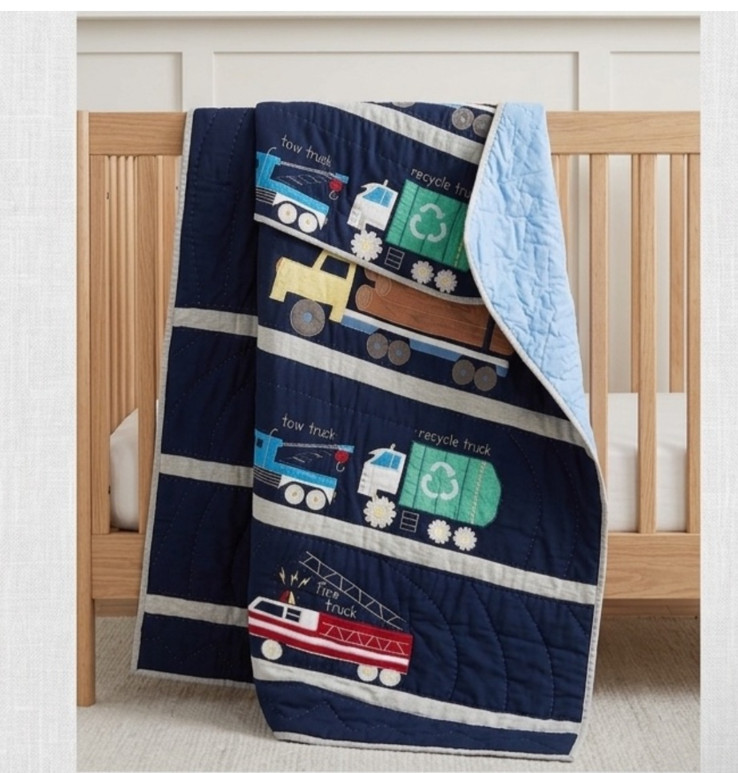 Handmade The Busy Road Embroidered Hand Stitch Baby/Toddler Cotton Crib Quilt