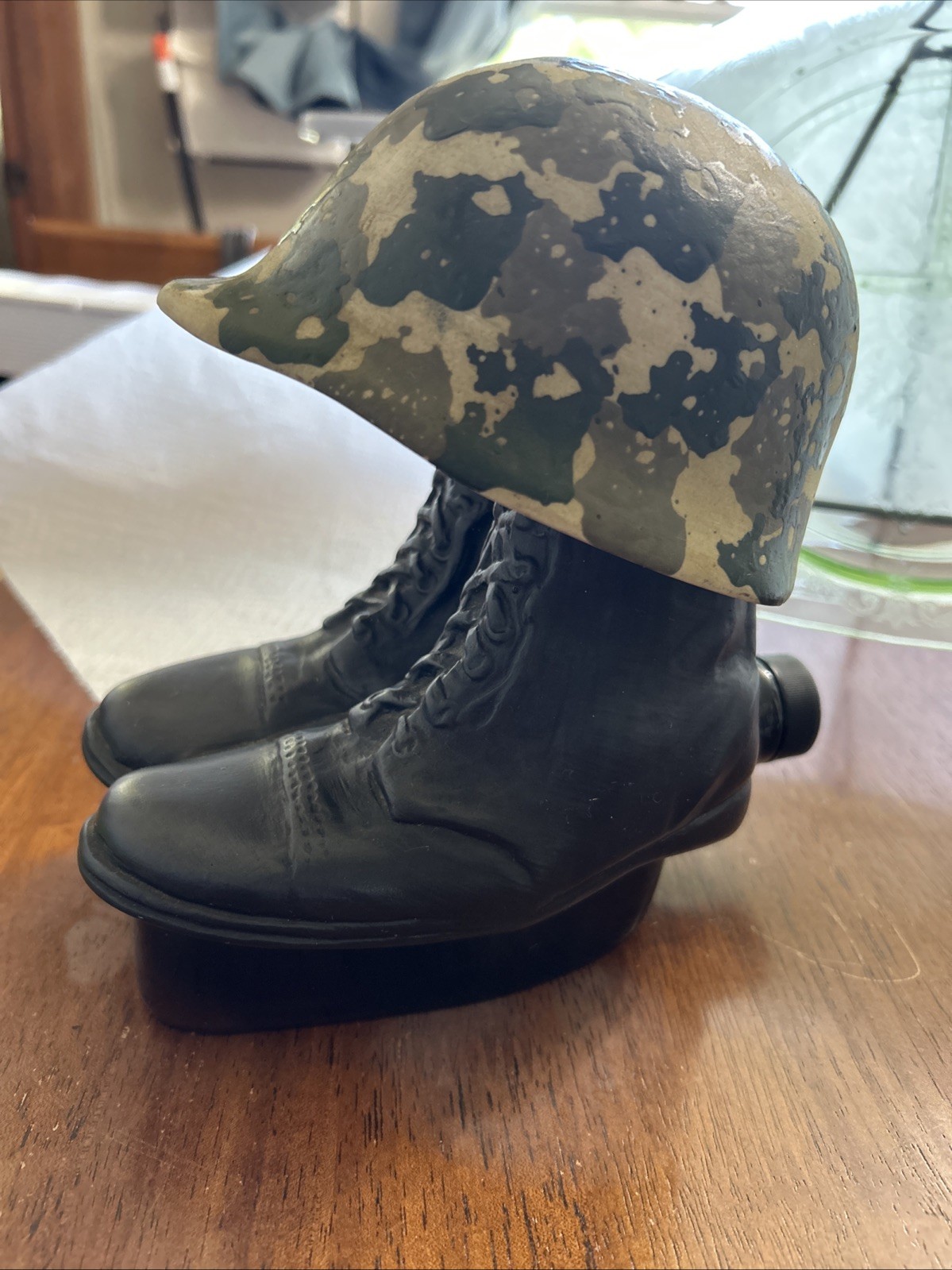 Vintage 1975 Jim Beam Helmet & Boots US Army Liquor Decanter