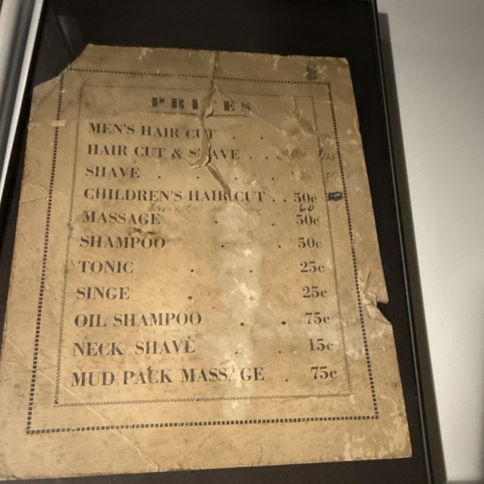 Vintage Barber Shop Prices Sign/Menu Hair Cut & Shave, Neck Shave, Shampoo