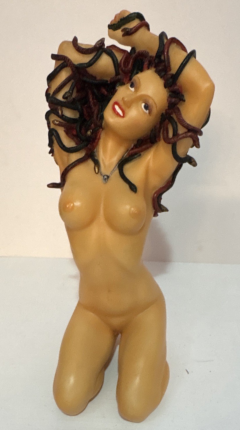 Vintage 70S Nude Medusa Hand Painted Sculpture Resin Cast
