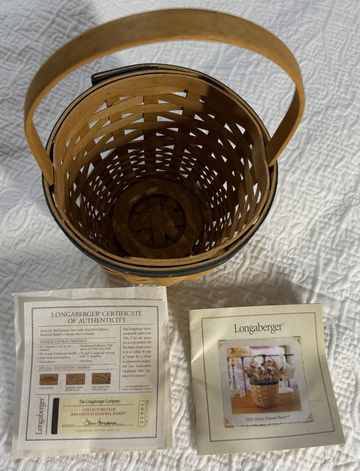 Longaberger 2004 Collectors Club Renewal Basket COA Weaver Signed SB Vintage
