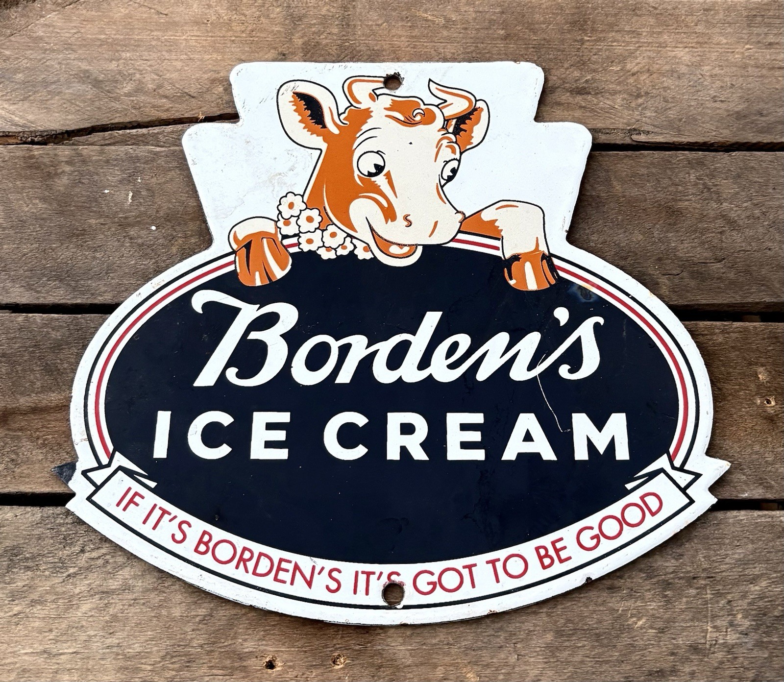 Borden’s Ice Cream Used Porcelain Sign, 8” x 9”