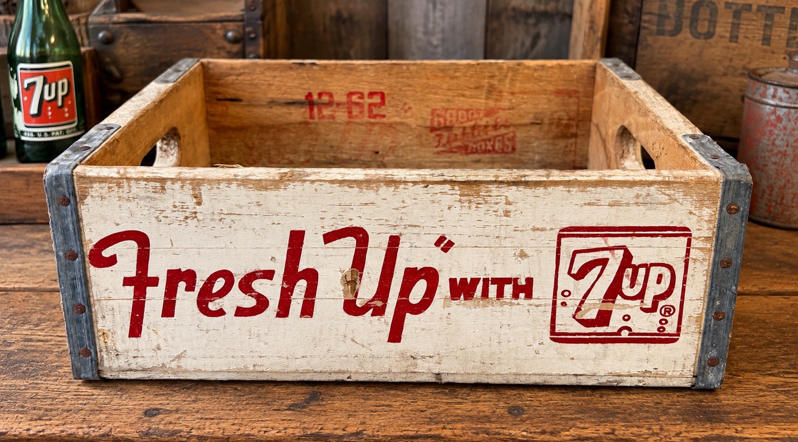 Vintage Wooden Soda Crate Seven Up 7-Up Fresh Up McCook Neb Wood Box 1962