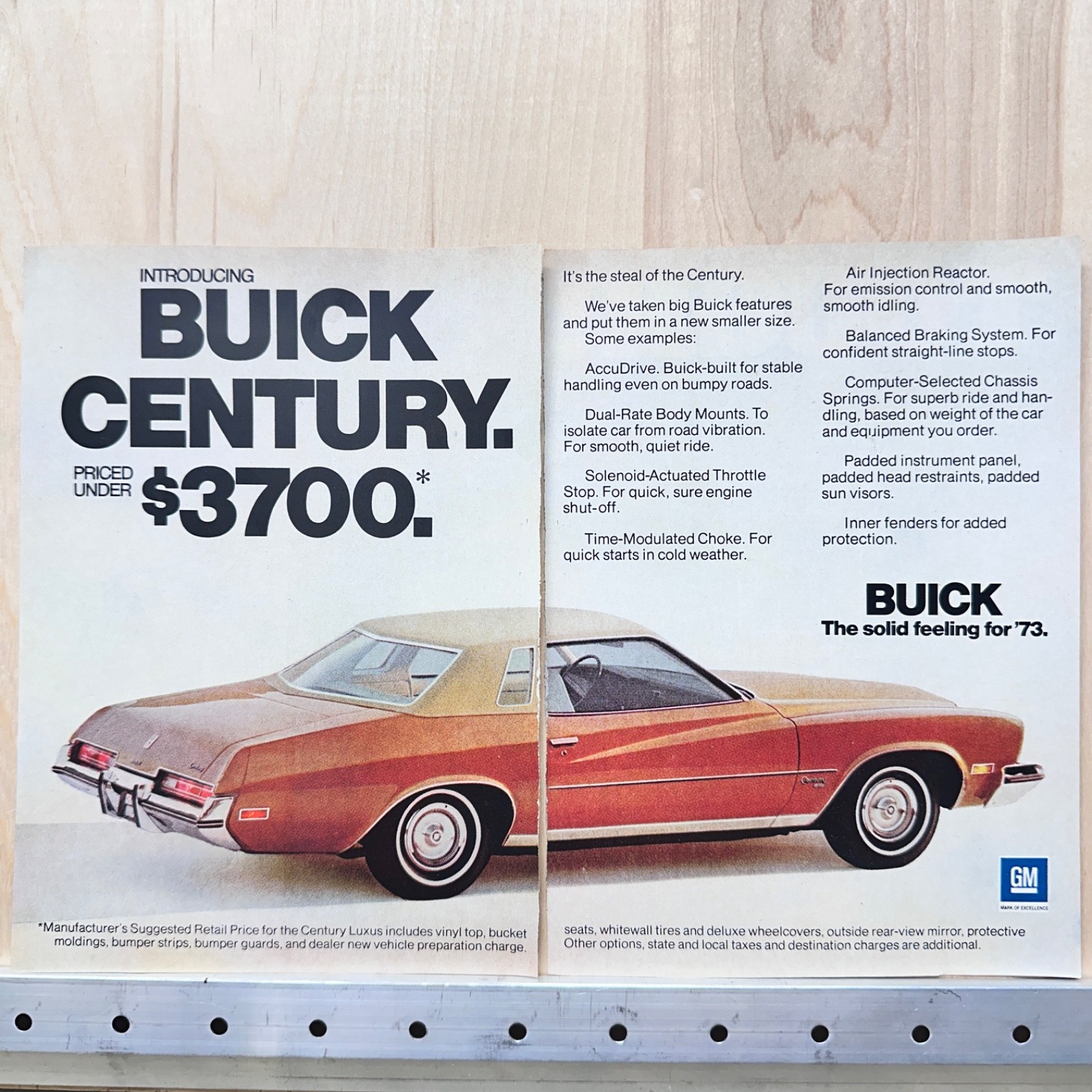 1972 Buick Century Vintage Print Ad Red Orange Coup General Motors