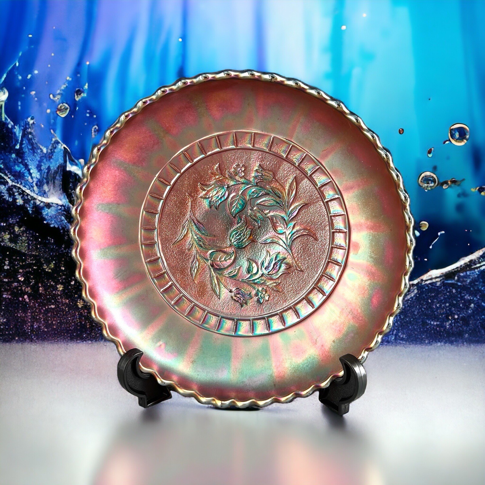 Antique Dugan Carnival Glass Windflower Ice Cream Bowl Amethyst Iridescent Rare