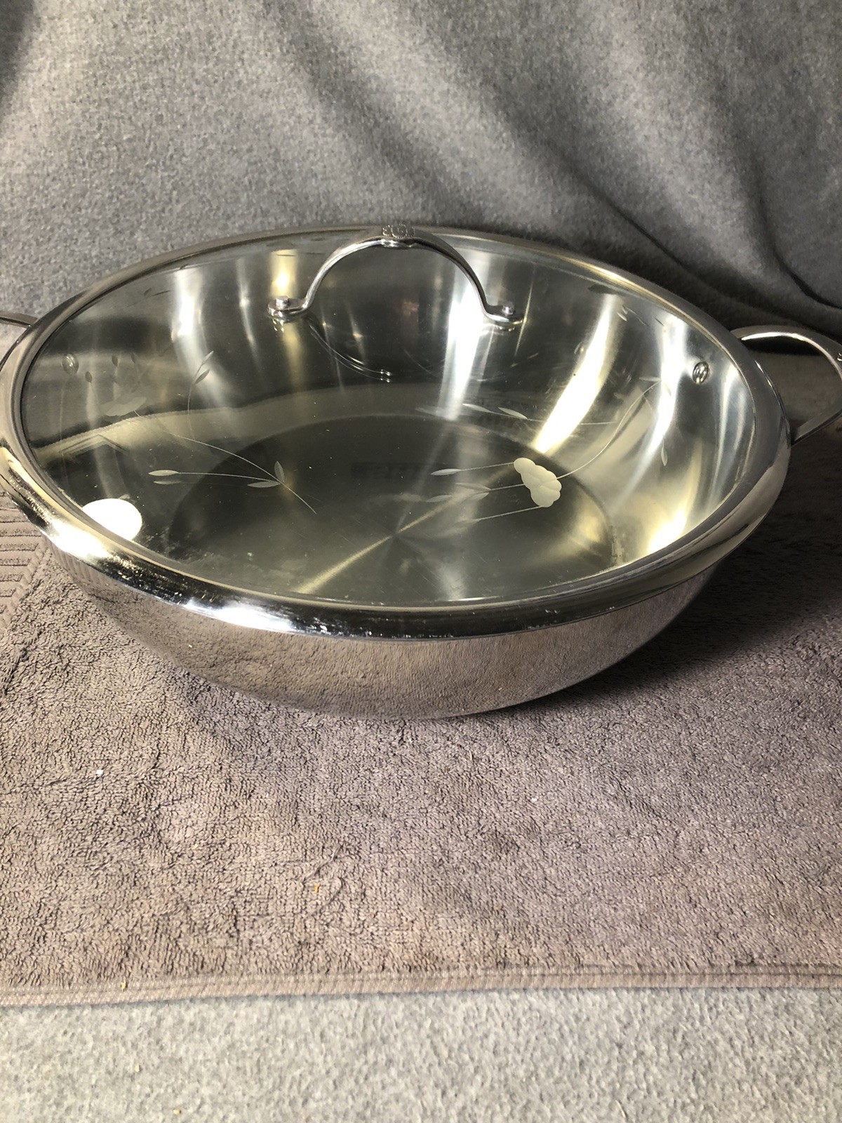 Princess House 9 Qt Stainless Steel Braiser Casserole Pan Glass Lid Heritage