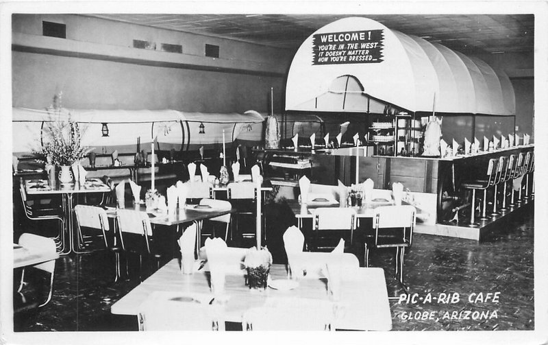 Globe Arizona Interior 1940s Pic-A-Rib Cafe roadside RPPC Postcard 20-2182 Globe Arizona Interior 1940s Pic-A-Rib Cafe roadside RPPC Postcard 20-2182