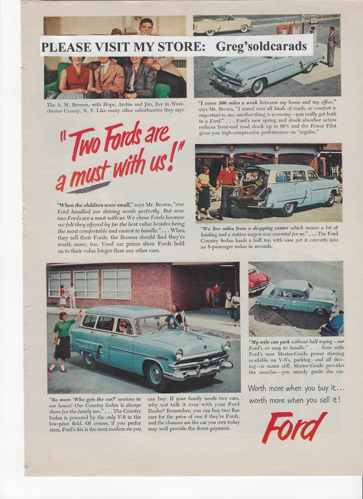 Original 1953 Ford  Four Door Sedan and Station Wagon vintage print ad