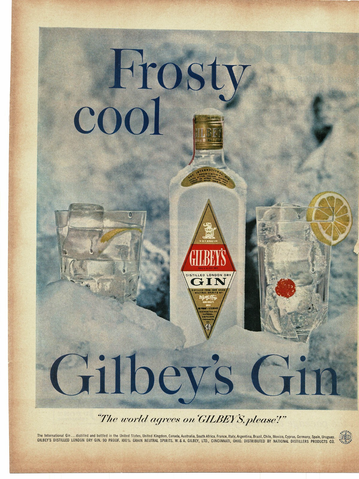 1959 Gilbey\'s Gin Frosty Cool cocktail drinks Vintage Print Ad