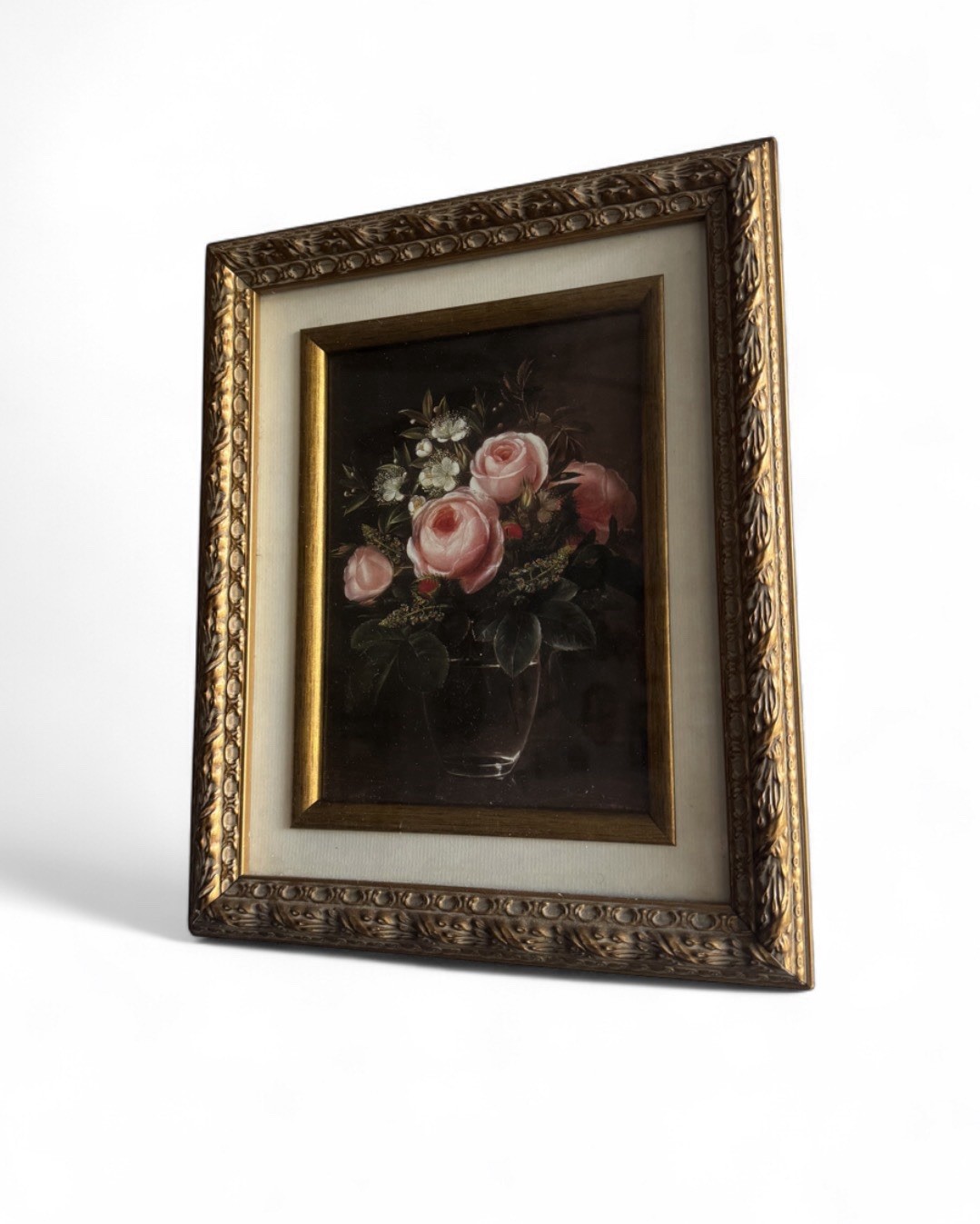 Antique Vintage Style Gold Framed Flower Art Work 9x10 Gold Frame Wall Decor
