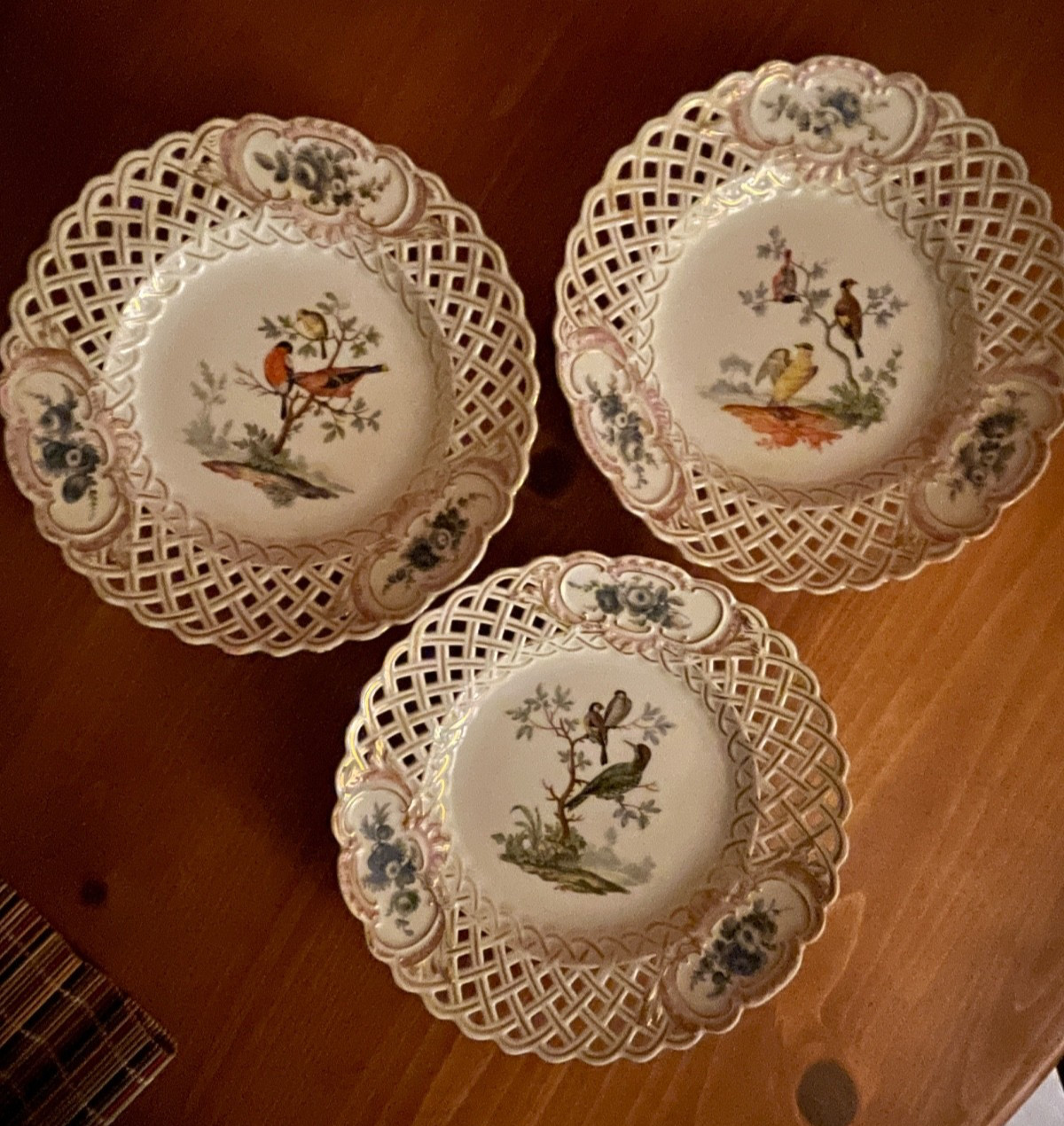 3 Vintage Meissen Gold Gilded Charger, Crossed Swords mark - dated 1934?