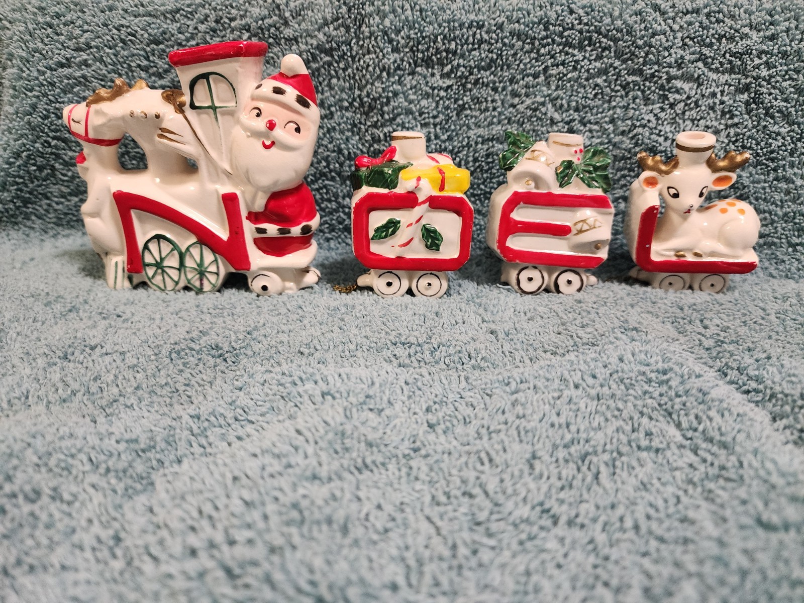 Vintage Commodore N-O-E-L Express Santa Train Candle Holders Japan Reindeer