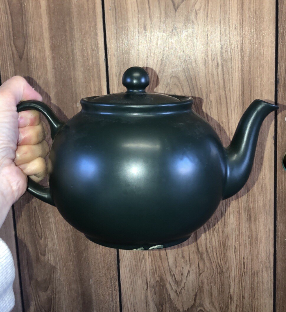 Vtg 60s Pristine England Hunter Green Teapot Stoneware CottageCore 7 Cup Betty