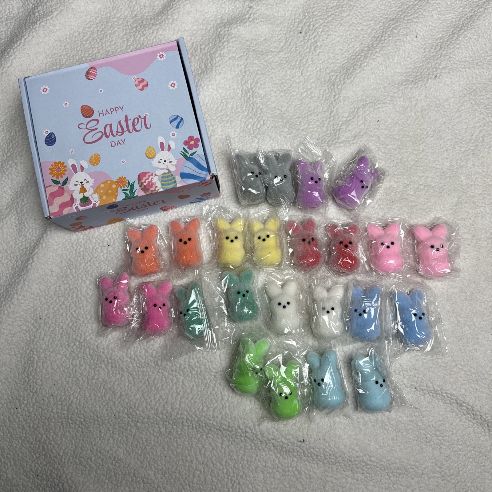2 1/4” flocked peeps bunny Bunnies Lot Of 24 Happy Easter Party Gifts