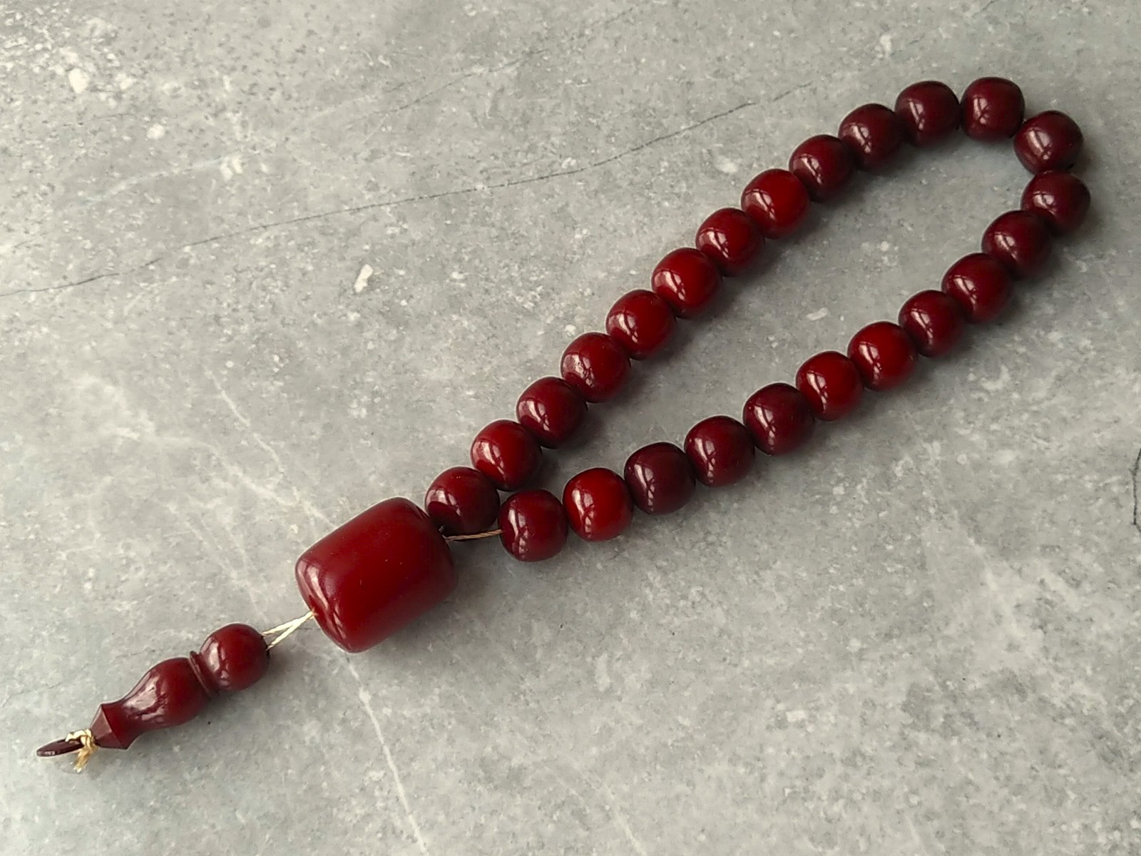 Antique Cherry Amber Bakelite Faturan Prayer Beads Misbaha Rosary 78.2g TESTED Antique Cherry Amber Bakelite Faturan Prayer Beads Misbaha Rosary 78.2g TESTED