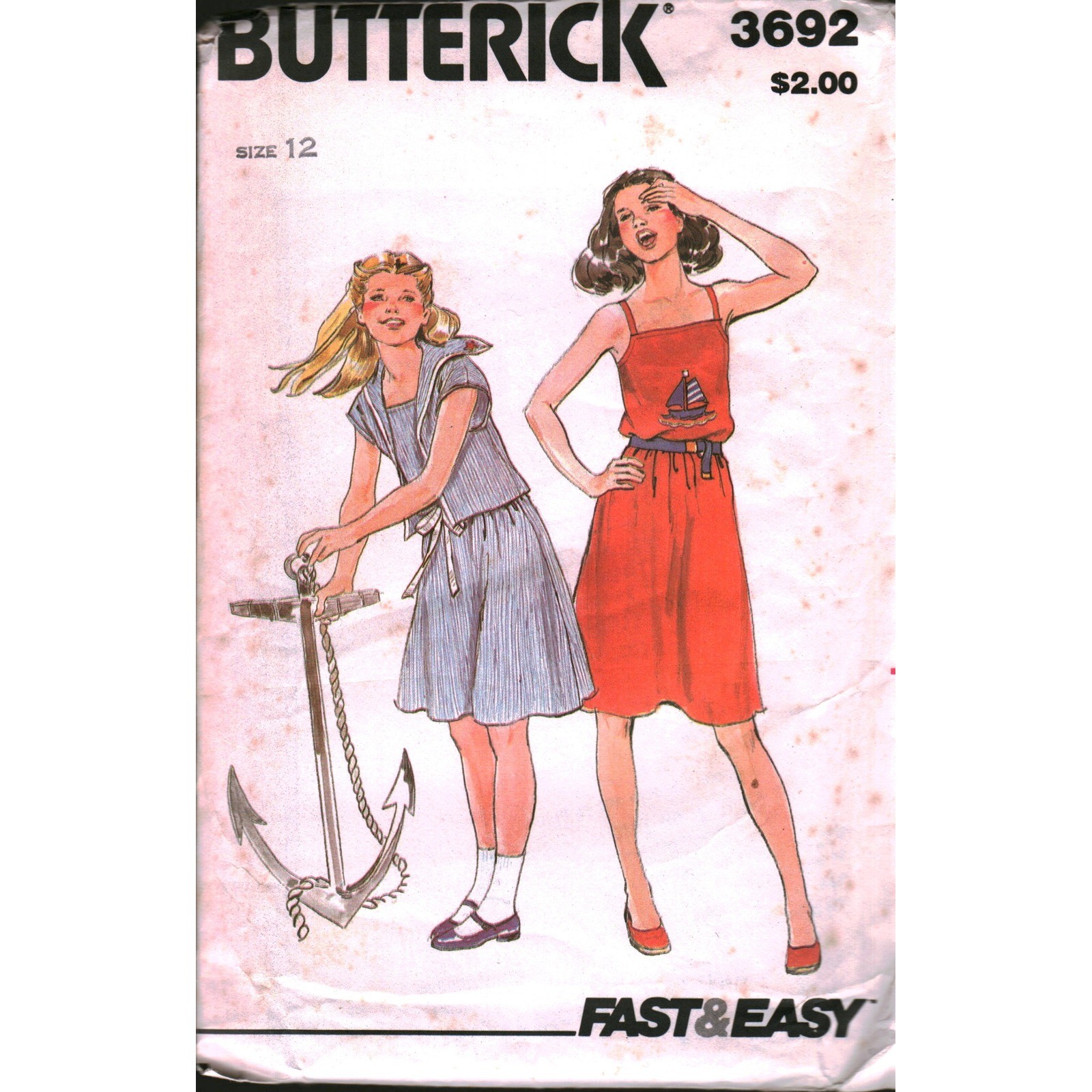 Butterick 3692 Girls Dress and Sailor Jacket Sewing Pattern Size 12 Vintage 70s