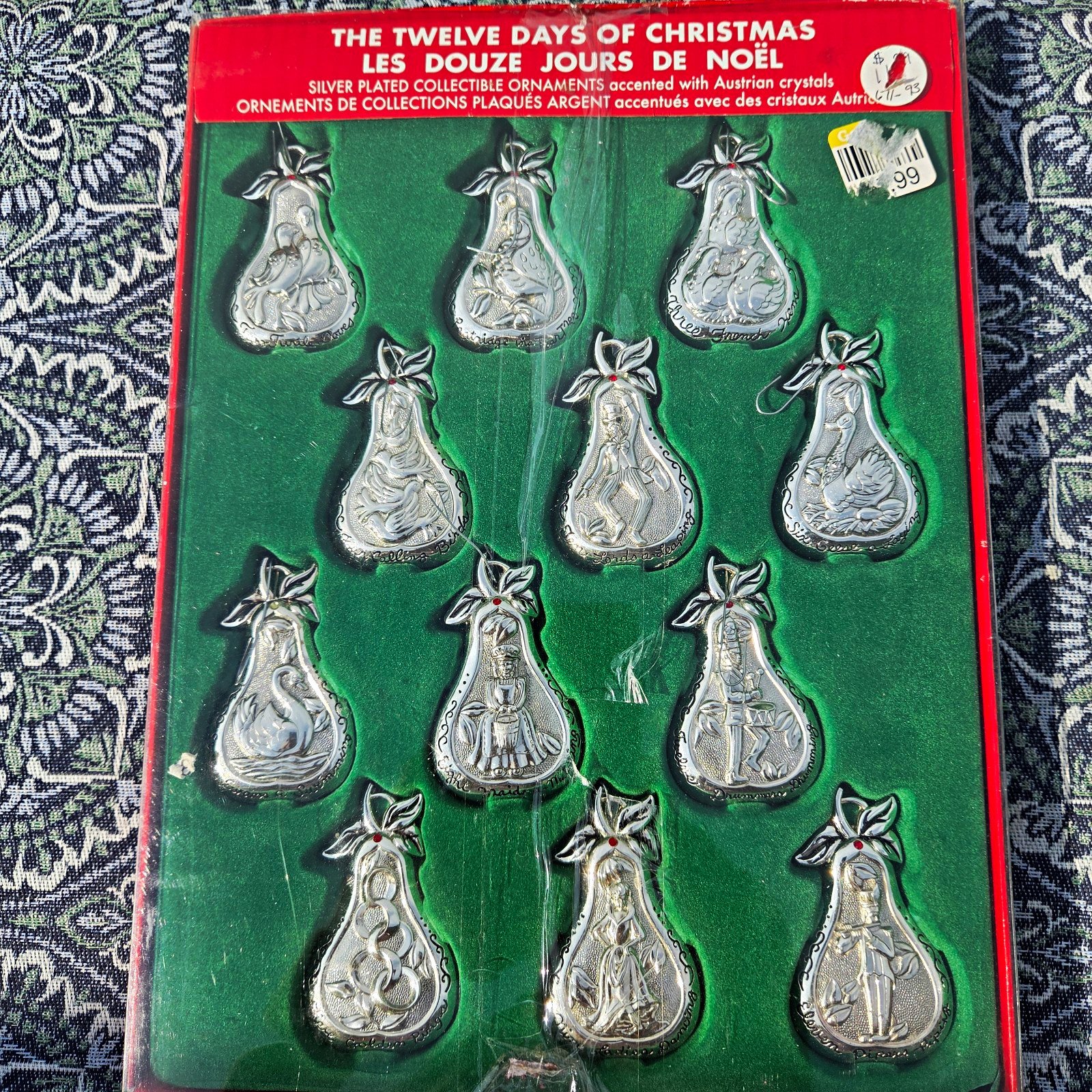 Vintage 12 Days Of Christmas Silver Plated Pear Ornament Set Complete In Box Vintage 12 Days Of Christmas Silver Plated Pear Ornament Set Complete In Box