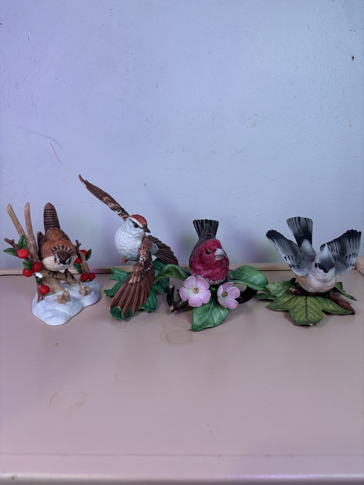 Lot of 4 Vintage Lenox Fine Porcelain Bird Figurines Finch Titmouse Wren Sparrow