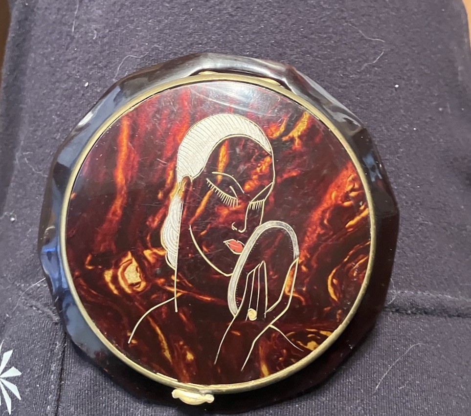 1930’s Art Deco French Face Painted Women’s Powder Compact Vintage Rare 1930’s Art Deco French Face Painted Women’s Powder Compact Vintage Rare