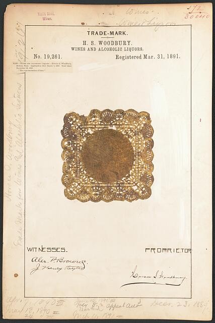 Photo:1891 H S Woodbury Trade-Mark Gold Lace Logo Wines Alcoholic Liquors