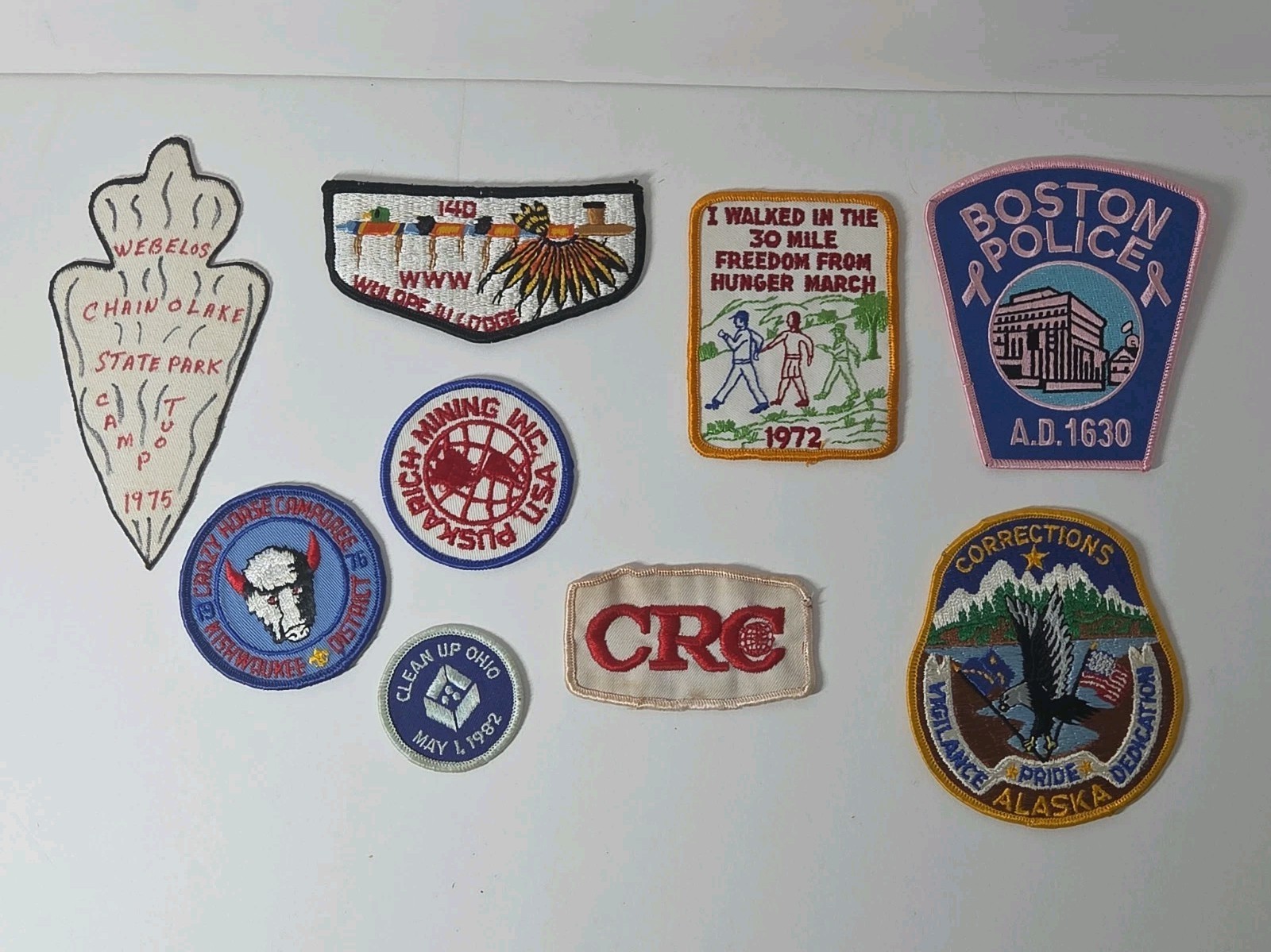 Vintage Patch Lot of 9 Boy Scouts Boston Police Alaska Corrections 1970s 1980s