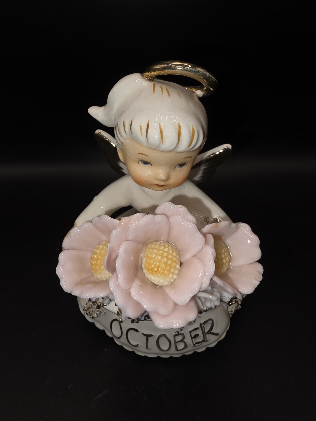 Vintage Geo Z Lefton October Cosmos Rose Zircon 489 Porcelain Figurine EUC Vintage Geo Z Lefton October Cosmos Rose Zircon 489 Porcelain Figurine EUC