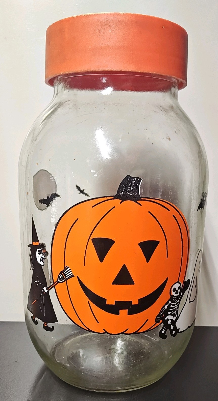 Vintage 1980's CARLTON Glass 3L USA HALLOWEEN Jar Canister Devil Witch Pumpkin Vintage 1980's CARLTON Glass 3L USA HALLOWEEN Jar Canister Devil Witch Pumpkin