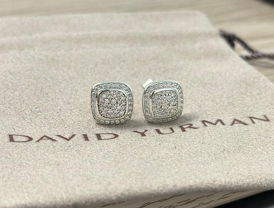 David Yurman 925 Silver Albion 7mm Pave Diamonds Earring Stud