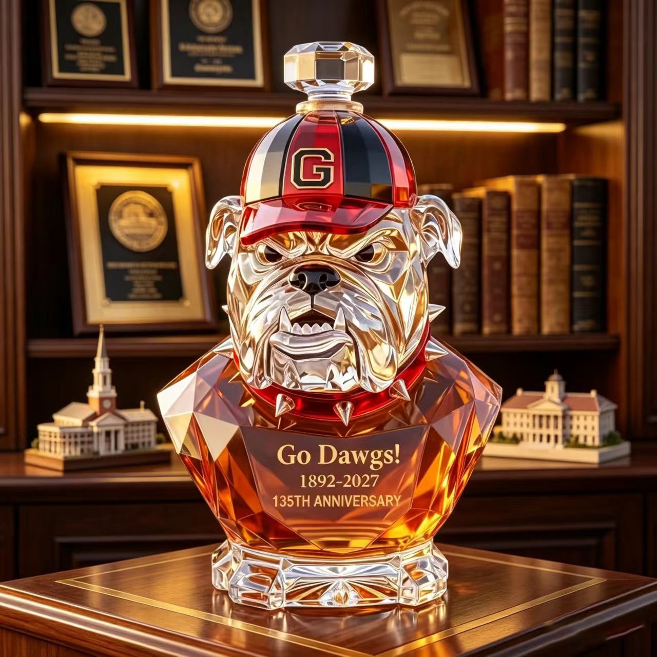 Bulldog Shaped Glass Whiskey Decanter Sealed Liquor Bottle Decor Ornament