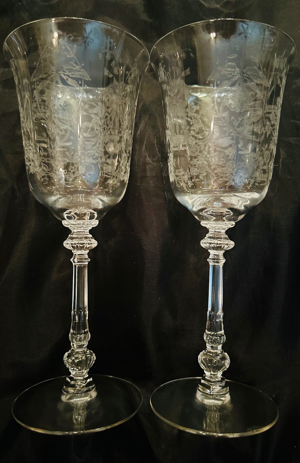 Heisey Orchard Crystal Water Or Wine Goblets. 8-1/4 Heisey Orchard Crystal Water Or Wine Goblets. 8-1/4