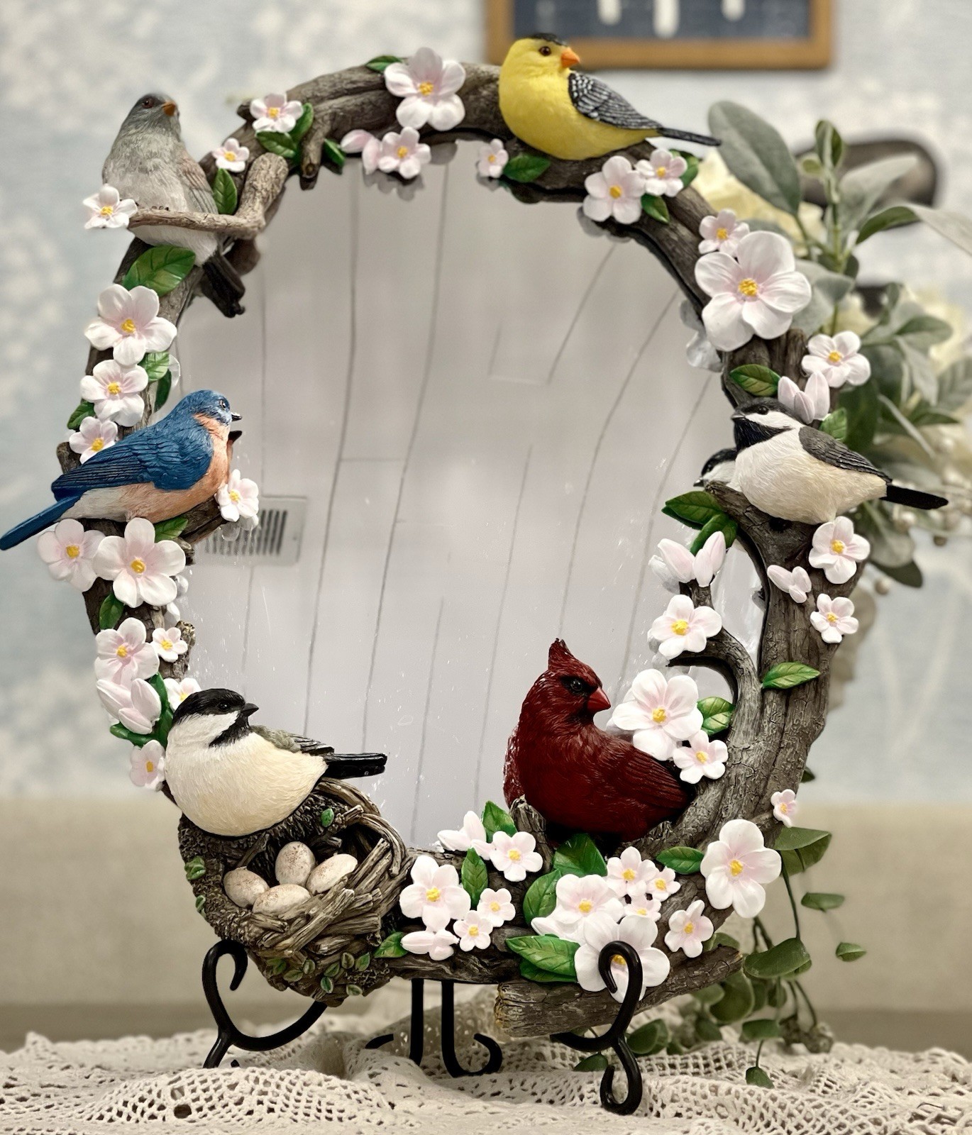 The Bradford Exchange Garden Reflections Oval Mirror with Sculpted Songbirds The Bradford Exchange Garden Reflections Oval Mirror with Sculpted Songbirds