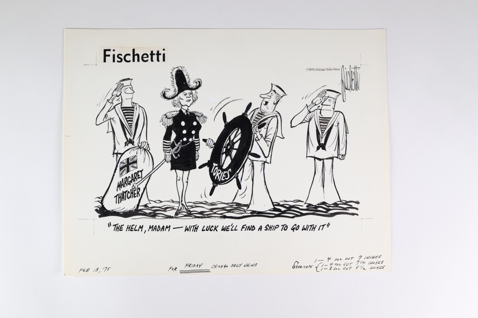 1975 John Fischetti Original Political Cartoon Margaret Thatcher Tory Leader 1975 John Fischetti Original Political Cartoon Margaret Thatcher Tory Leader