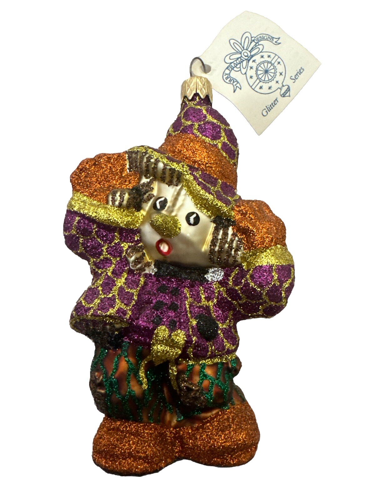 Larry Fraga Patches Scarecrow Halloween Fall Christmas Glittered Tree Ornament