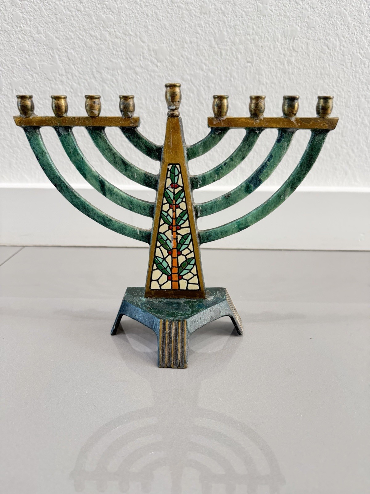 Rare Vintage 1969 Dayagi Brass/ Enamel Chanukah Menorah Made In Israel