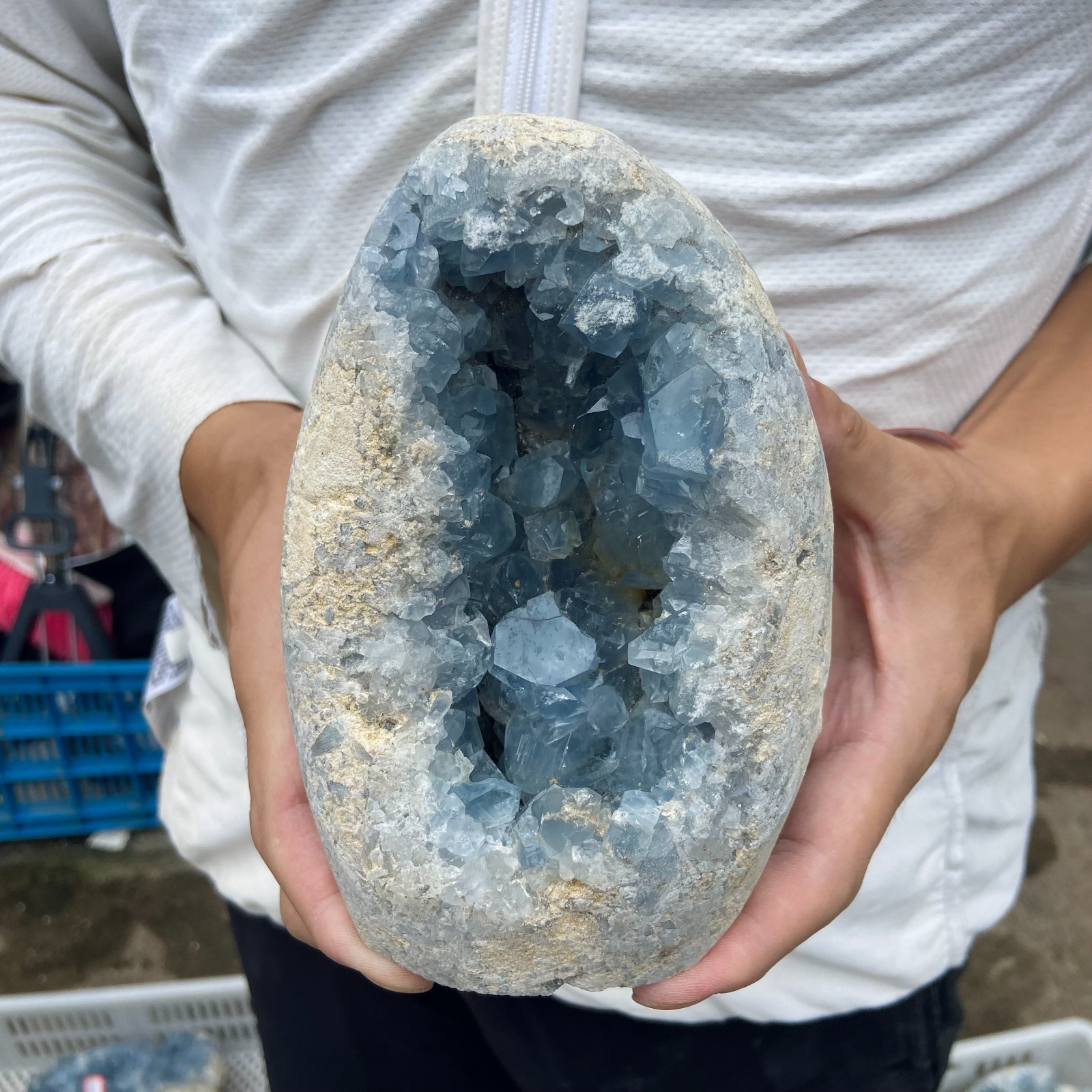 4.8lb natural blue celestite geode quartz crystal mineral specimen healing