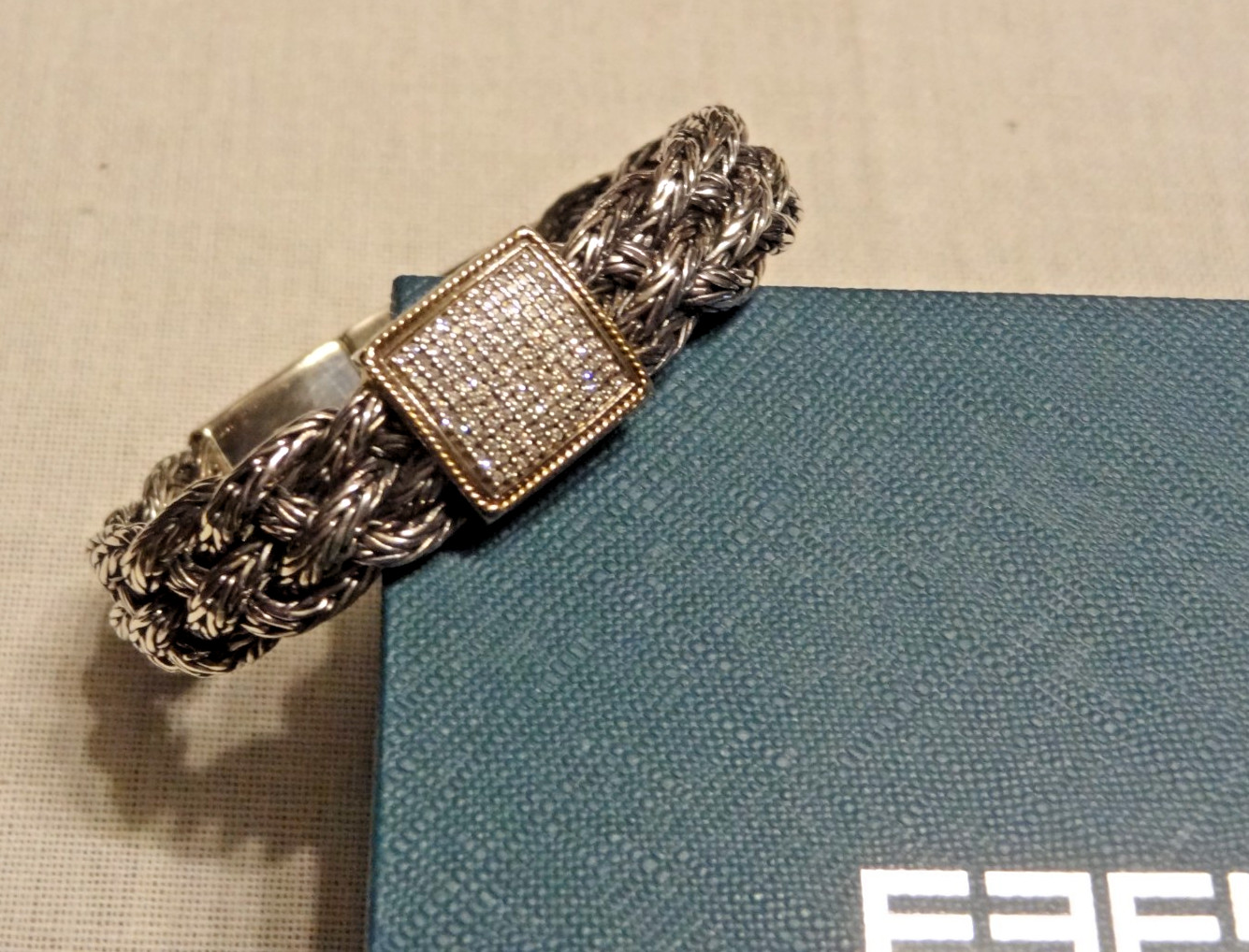 EFFY- SS, 18K YELLOW GOLD & DIAMOND SOFT BRAIDED BRACELET 7 1/2'' w/Box