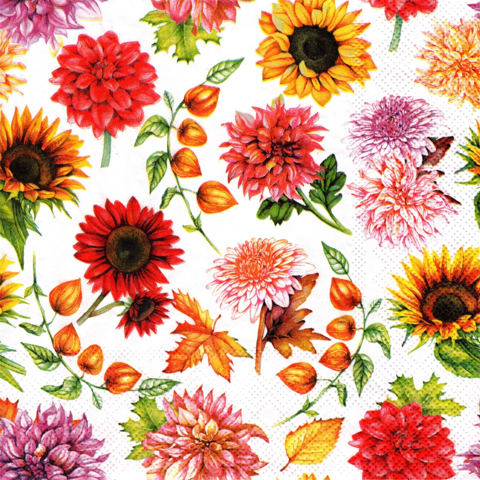 (2) Two Paper Lunch Napkins for Decoupage/Mixed Media - Autumn Blooming flowers