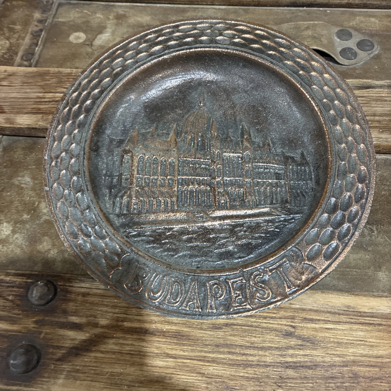 Vintage Hungarian Budapest cityscape ornate copper wall hanging Vintage Hungarian Budapest cityscape ornate copper wall hanging