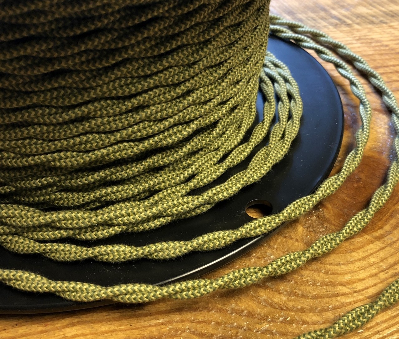 Cloth Covered Twisted Wire - Green/Yellow Pattern Vintage Style Fabric Lamp Cord