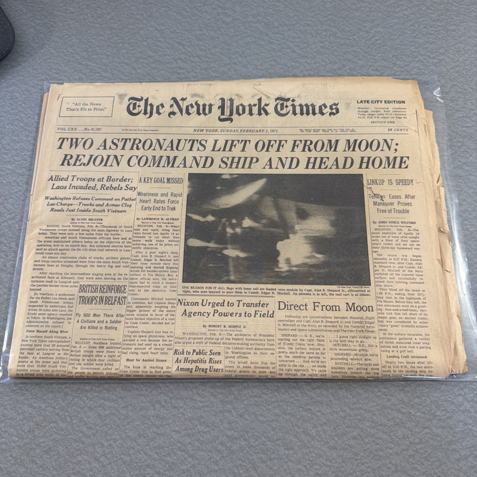Vintage Feb 7, 1971 NY Times “Liftoff from Moon” Late City Edition Vintage Feb 7, 1971 NY Times “Liftoff from Moon” Late City Edition