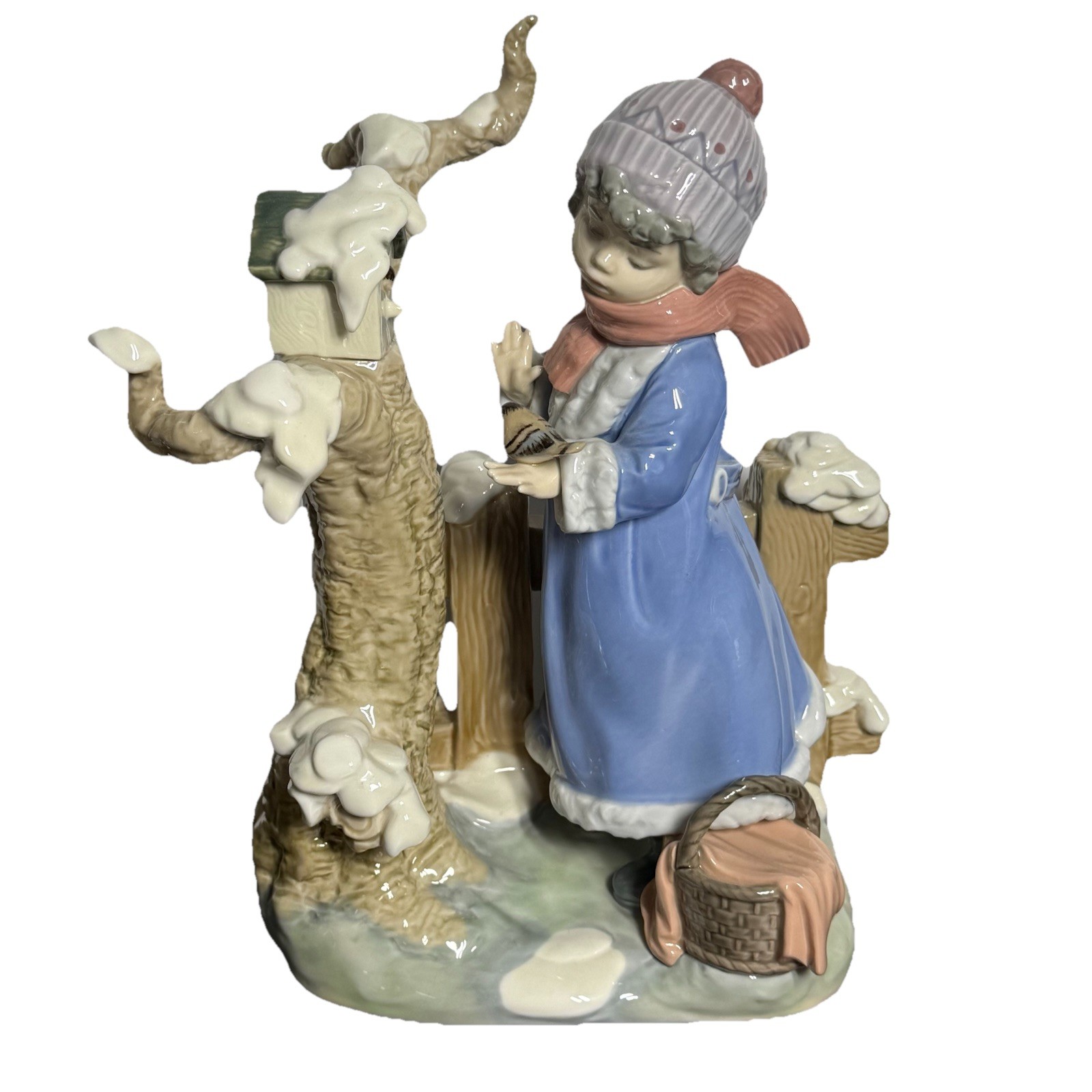 Lladro “Winter Frost” Winter Scene Birds Girl 1985 Porcelain Figurine 10”