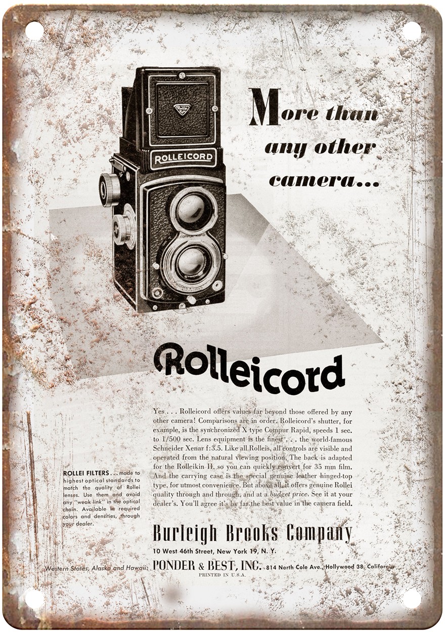 1952 Rollei Vintage Film Camera Advertisement Retro Look Metal Sign C1621