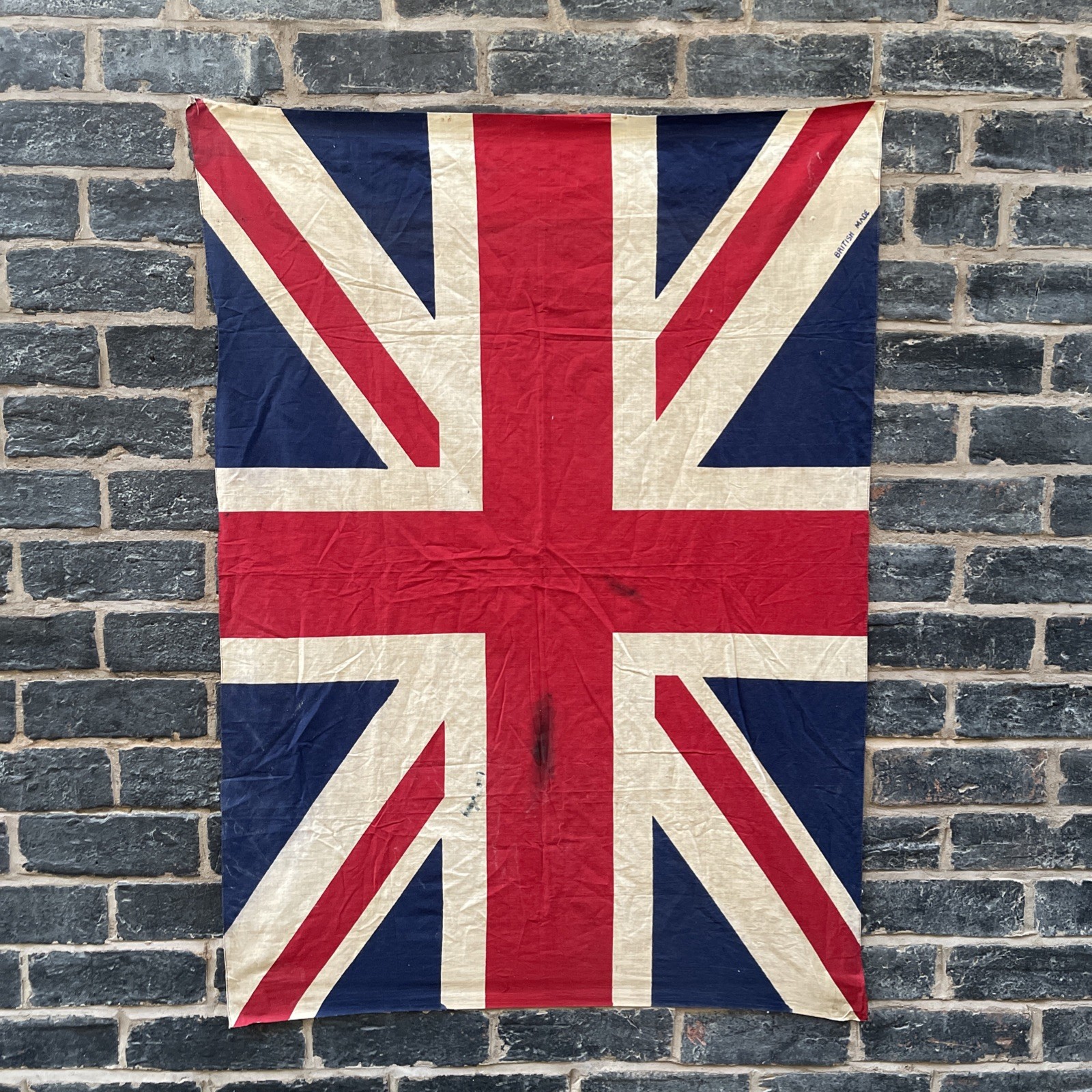  VINTAGE Antique British Made Linen UNION JACK FLAG - 