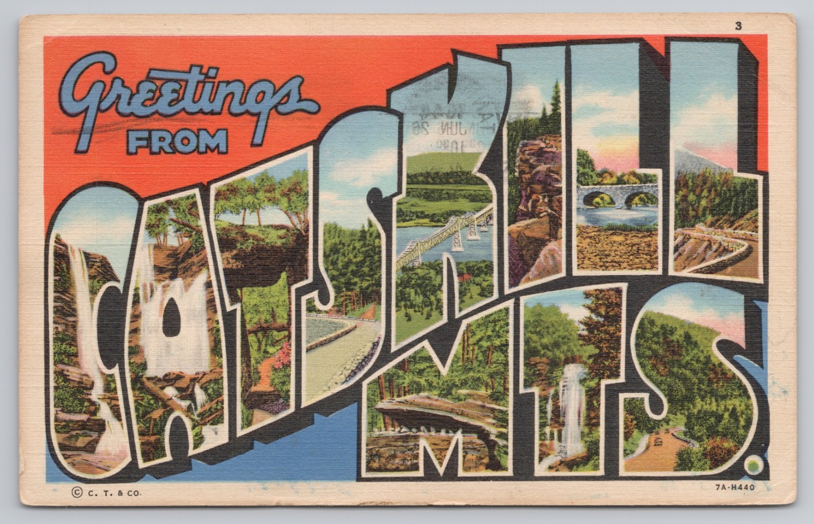 Postcard Greetings From Catskill Mts. Large Letter Linen A14018
