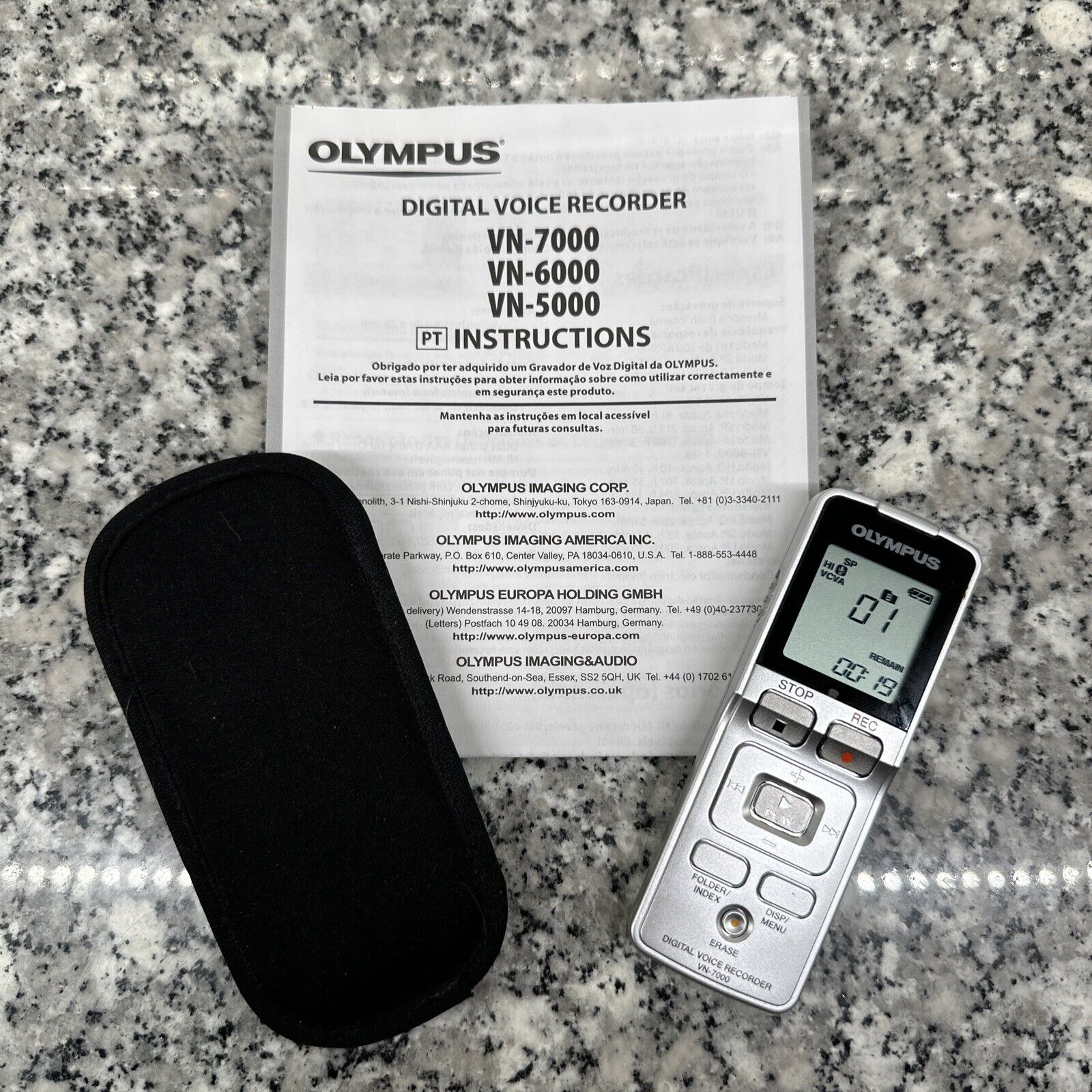 Olympus VN-7000 Digital Voice Recorder - Case & Manual