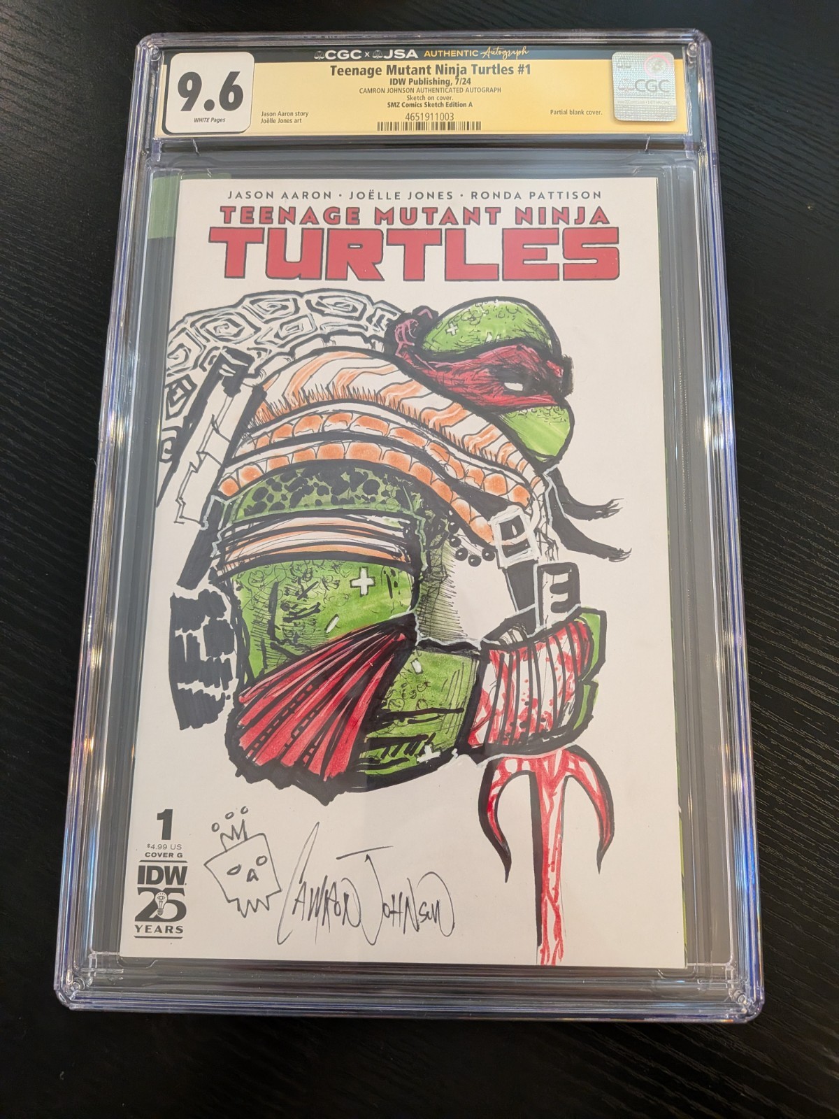 CGC 9.6 TMNT#1 IDW Camron Johnson 1 of 1 Cover Sketch ART & Authentic Autograph 