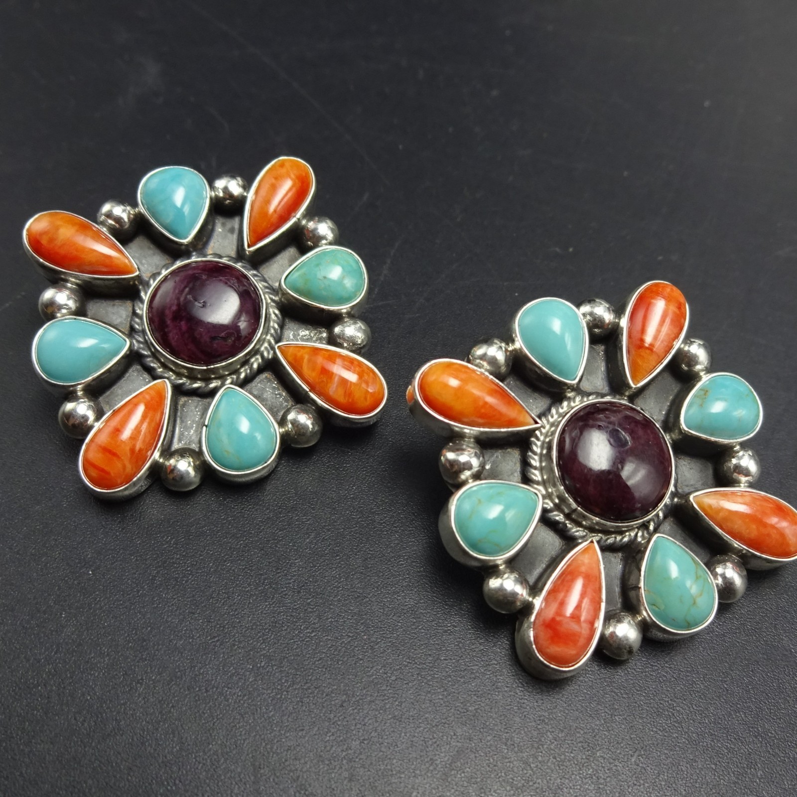 ELLA LINKIN Navajo TURQUOISE and SPINY OYSTER SHELL Sterling Silver EARRINGS ELLA LINKIN Navajo TURQUOISE and SPINY OYSTER SHELL Sterling Silver EARRINGS