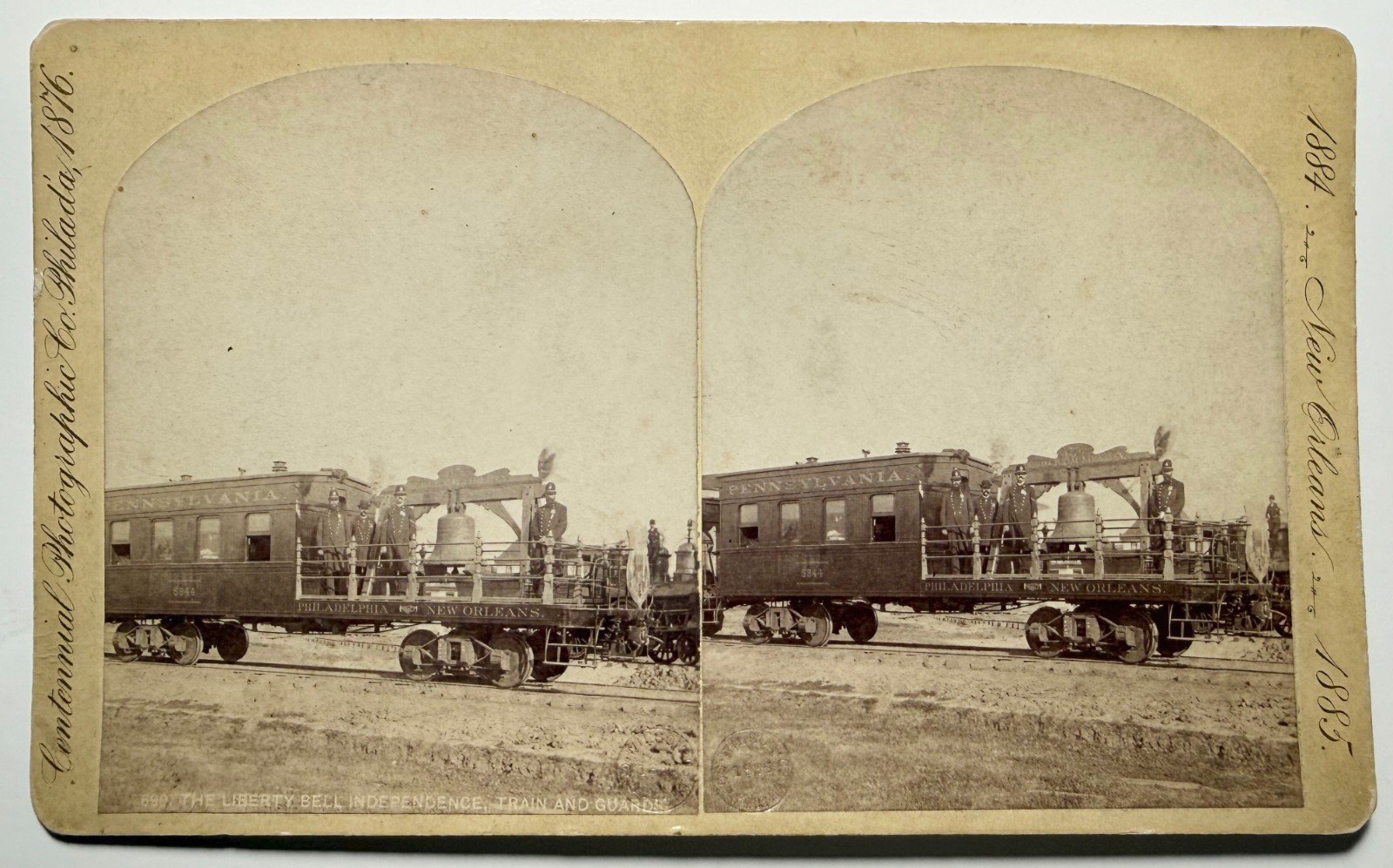 1884 1885 New Orleans LA Fair Expo LIBERTY BELL TRAIN guards #690  stereoview