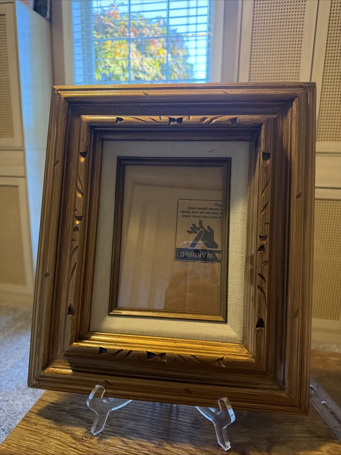 Vtg Wooden frame with gold ornament, 12 1/2 X 14 1/2 Photo 7 X 5 Mexico