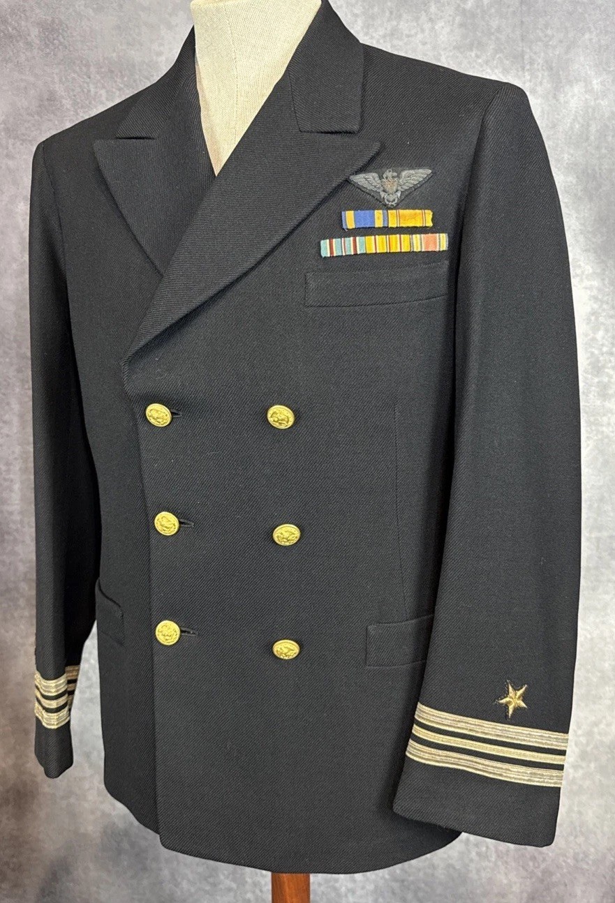 WW2 Navy Pilot Officers Blue Jacket. 1/2 Ribbons Bullion Wings Pacific War WWII WW2 Navy Pilot Officers Blue Jacket. 1/2 Ribbons Bullion Wings Pacific War WWII